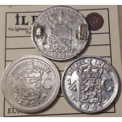 NETHERLANDS INDIE 3 MONETE DA 1/4 GULDEN 1882 . 1914 . 1941 3 SILVER COINS
